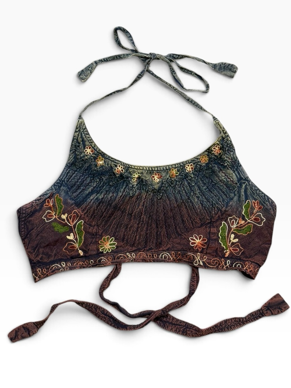 Boho Halter Crop Top Embroidered Floral Design OS M Medium L Large